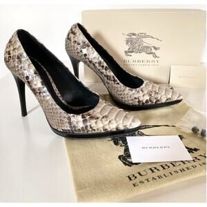 Burberry Otis Pelham 110 Python Snakeskin Platform Pumps EU 40 US 10 Stone 4.5”
